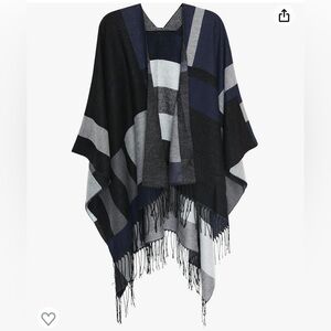 MissShorthair Printed Shawl Wrap Open Front Poncho Cape